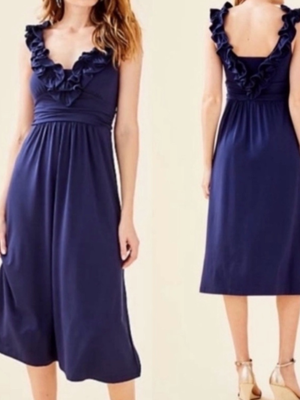 Lilly Pulitzer Leena Ruffle Midi Dress in Navy, size L
